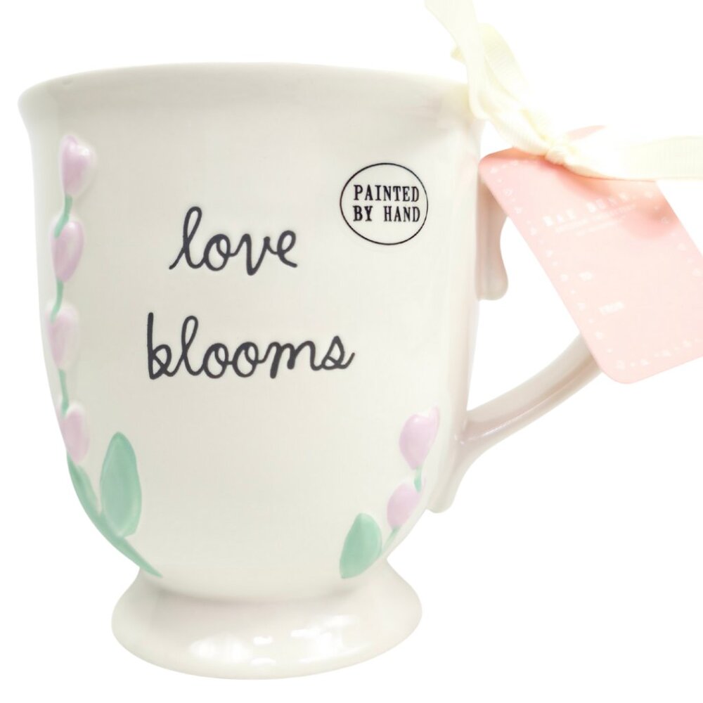 Rae Dunn "love blooms" Embossed Flower Large Tapered Ceramic Coffee Mug